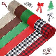 🎄 versatile christmas red burlap wired ribbon bundle - 6 rolls, assorted styles, 2 inch x 33 yards logo