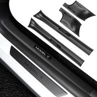 bmzx tesla model y carbon fiber door sill protector | set of 4 scuff plates | front and rear door sill guard logo