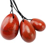 red jasper yoni eggs set of 3, pre-drilled with unwaxed string - massage stones for women, strengthen pelvic floor muscles, velvet pouch included - mookaitedecor logo