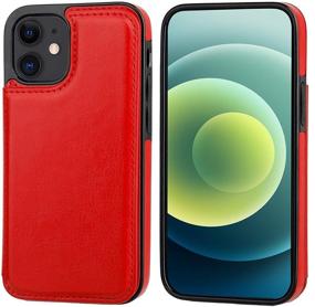 img 2 attached to 📱 ONETOP iPhone 12 Mini Wallet Case with Card Holder, PU Leather Kickstand & Card Slots – Red, 5.4 Inch, Double Magnetic Clasp, Durable Shockproof Cover