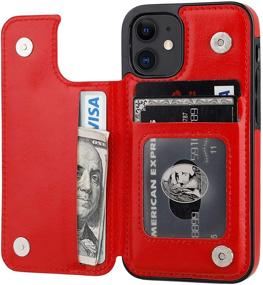 img 4 attached to 📱 ONETOP iPhone 12 Mini Wallet Case with Card Holder, PU Leather Kickstand & Card Slots – Red, 5.4 Inch, Double Magnetic Clasp, Durable Shockproof Cover