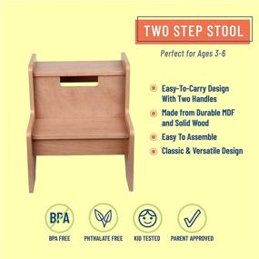 img 3 attached to 🪜 Wildkin Kids Wooden Two-Step Stool for Kitchen or Bathroom Use, with Carrying Handles, Ideal for Kids and Adults Up to 200lbs (Oak)