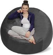 🛋️ sofa sack plush memory bean bag chair - ultra soft microsuede cover, stuffed foam filled furniture for dorm room, 5-feet, charcoal - including accessories logo