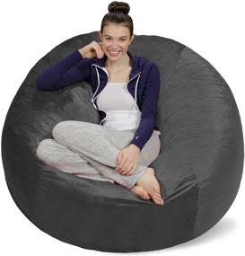 img 2 attached to 🛋️ Sofa Sack Plush Memory Bean Bag Chair - Ultra Soft Microsuede Cover, Stuffed Foam Filled Furniture for Dorm Room, 5-Feet, Charcoal - Including Accessories