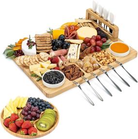 img 4 attached to 🧀 Smirly Cheese Board and Knife Set: The Ultimate Charcuterie and Cheese Platter Experience with Bamboo Cutlery Tray Set