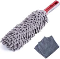 microfiber interior car detail duster with free towel - 360° fingers - lint free - unbreakable comfort handle - ideal for car and home interior - top auto accessories logo