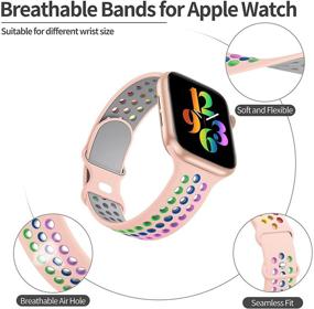 img 2 attached to 🌈 IWabcertoo 3 Pack Sport Bands - Compatible with Apple Watch Bands 38mm 40mm 41mm 42mm 44mm 45mm - Breathable Soft Silicone Sport Wristbands Replacement Strap - Compatible with iWatch Series SE/6/5/4/3/2/1/7 - for Women and Men