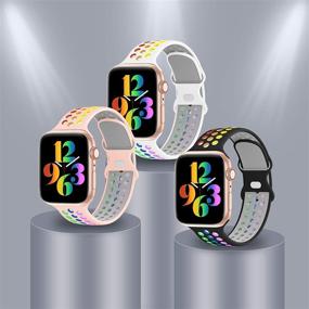 img 3 attached to 🌈 IWabcertoo 3 Pack Sport Bands - Compatible with Apple Watch Bands 38mm 40mm 41mm 42mm 44mm 45mm - Breathable Soft Silicone Sport Wristbands Replacement Strap - Compatible with iWatch Series SE/6/5/4/3/2/1/7 - for Women and Men