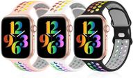 🌈 iwabcertoo 3 pack sport bands - compatible with apple watch bands 38mm 40mm 41mm 42mm 44mm 45mm - breathable soft silicone sport wristbands replacement strap - compatible with iwatch series se/6/5/4/3/2/1/7 - for women and men logo