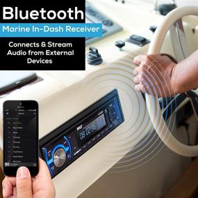 img 1 attached to Pyle PLMRB29B: Морская стереорадиосистема с Bluetooth - одинарный DIN-ресивер для судов с встроенным микрофоном, ЖК-дисплеем, аудиовыходами RCA, поддержкой MP3, USB, SD, AM FM-радио - черный.