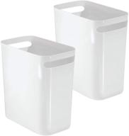 mdesign slim plastic rectangular large trash can wastebasket - 2 pack white, 12" high, shatter-resistant - perfect for bathroom, kitchen, home office, dorm, kids room - convenient handles included logo