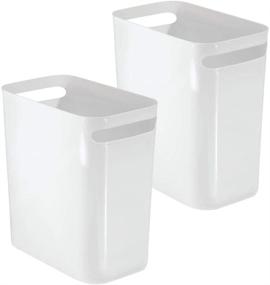 img 4 attached to mDesign Slim Plastic Rectangular Large Trash Can Wastebasket - 2 Pack White, 12" High, Shatter-Resistant - Perfect for Bathroom, Kitchen, Home Office, Dorm, Kids Room - Convenient Handles Included