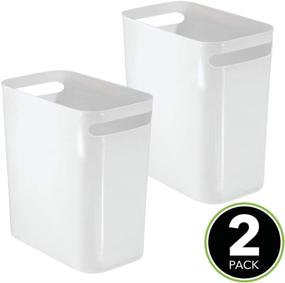 img 3 attached to mDesign Slim Plastic Rectangular Large Trash Can Wastebasket - 2 Pack White, 12" High, Shatter-Resistant - Perfect for Bathroom, Kitchen, Home Office, Dorm, Kids Room - Convenient Handles Included