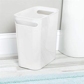 img 2 attached to mDesign Slim Plastic Rectangular Large Trash Can Wastebasket - 2 Pack White, 12" High, Shatter-Resistant - Perfect for Bathroom, Kitchen, Home Office, Dorm, Kids Room - Convenient Handles Included