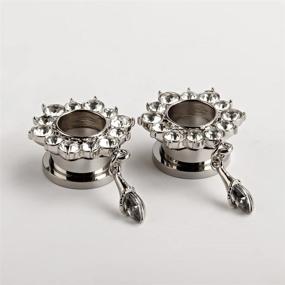 img 2 attached to 💎 KUBOOZ Stainless Steel Flare Screw Plugs with Gemmed Flower Drop- Ear Piercing Jewelry Tunnels Gauges