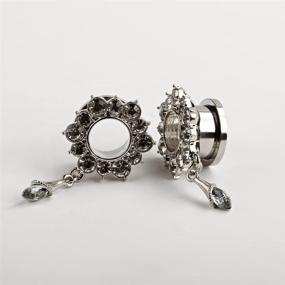 img 1 attached to 💎 KUBOOZ Stainless Steel Flare Screw Plugs with Gemmed Flower Drop- Ear Piercing Jewelry Tunnels Gauges