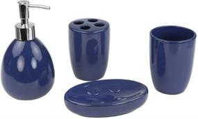 img 4 attached to 🚿 Complete your Bathroom with the Home Basics 4-Piece Navy Accessory Set: Soap/Lotion Dispenser, Toothbrush Holder, Soap Dish, and Tumbler