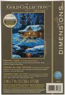 high-quality counted cross stitch kit: moonlit cabin, navy blue aida, 18 count, 5'' x 7'' from dimensions gold collection logo