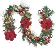 🎄 valery madelyn pre-lit 6ft christmas garland with ball ornaments - festive red, green, and gold decor for front door, window, fireplace mantle xmas décor - battery operated with 20 led lights logo