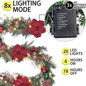 img 1 attached to 🎄 Valery Madelyn Pre-Lit 6ft Christmas Garland with Ball Ornaments - Festive Red, Green, and Gold Decor for Front Door, Window, Fireplace Mantle Xmas Décor - Battery Operated with 20 LED Lights