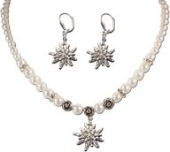💎 alpenflüstern bavarian jewelry set with pearl necklace and earrings, rhinestone edelweiss accent, ladies costume jewelry, traditional german flower pendant for dirndl and oktoberfest attire (cream-white) logo