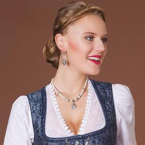img 3 attached to 💎 Alpenflüstern Bavarian Jewelry Set with Pearl Necklace and Earrings, Rhinestone Edelweiss Accent, Ladies Costume Jewelry, Traditional German Flower Pendant for Dirndl and Oktoberfest Attire (Cream-White)