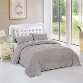 img 3 attached to 🛏️ Maiija Year-Round Cozy 3-Piece Set - Lightweight, Warm Goose Down Alternative Box Stitch Comforter (Twin, Dark Grey)