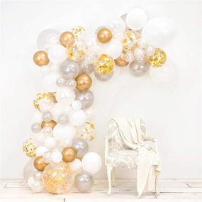 img 4 attached to 🎉 Organic DIY Party Decorations: Junibel Balloon Arch & Garland Kit in Pearl White, Chrome Gold Confetti, and Silver with Adhesive Dots and Decorating Strip - Ideal for Holiday, Wedding, Baby Shower, Graduation, Anniversary Celebrations