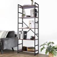 📚 5-tier wood and metal industrial bookshelf - rustic bookcase storage organizer for living room, bedroom, kitchen, and office - brown логотип