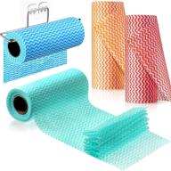 colorful reusable cleaning cloths - 200 sheets on 🌈 self-adhesive paper cloth roll holder for kitchen and office (4 rolls) logo