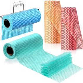 img 4 attached to Colorful Reusable Cleaning Cloths - 200 Sheets on 🌈 Self-Adhesive Paper Cloth Roll Holder for Kitchen and Office (4 Rolls)