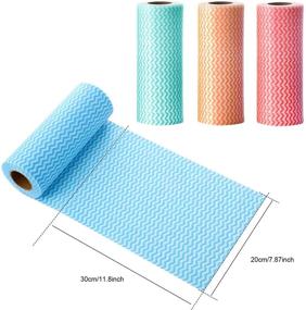 img 2 attached to Colorful Reusable Cleaning Cloths - 200 Sheets on 🌈 Self-Adhesive Paper Cloth Roll Holder for Kitchen and Office (4 Rolls)