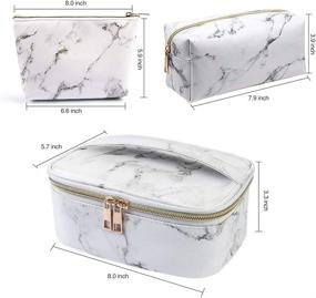 img 3 attached to 3-Piece Makeup Bag Set - Portable, Waterproof Cosmetic Organizer with Gold Zipper - Marble Toiletry Bags for Women, Ideal for Travel