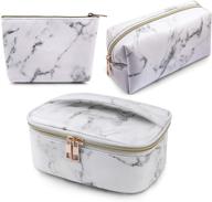 3-piece makeup bag set - portable, waterproof cosmetic organizer with gold zipper - marble toiletry bags for women, ideal for travel logo