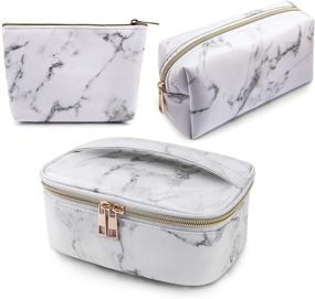 img 4 attached to 3-Piece Makeup Bag Set - Portable, Waterproof Cosmetic Organizer with Gold Zipper - Marble Toiletry Bags for Women, Ideal for Travel