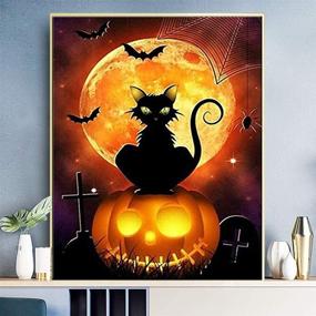 img 4 attached to 🎃 Комплект для творчества на Хэллоуин по номерам: Страшная котка и тыква TINDAY для украшения дома - Холст 16x20 дюймов