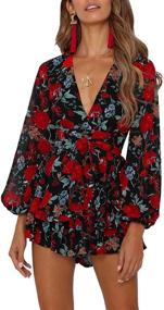 img 3 attached to Womens V Neck Floral Sleeves Rompers Women's Clothing and Jumpsuits, Rompers & Overalls