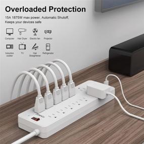 img 1 attached to YOHINSIZ Power Strip Surge Protector - 12 Outlets, 4 USB Ports & 1 USB-C Port (5V/3A), 6ft Extension Cord with Flat Plug for Home & Office, Black/White (White)