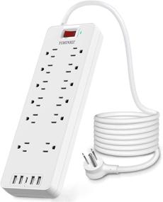 img 4 attached to YOHINSIZ Power Strip Surge Protector - 12 Outlets, 4 USB Ports & 1 USB-C Port (5V/3A), 6ft Extension Cord with Flat Plug for Home & Office, Black/White (White)