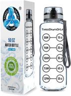 💧 50oz sport water bottle - ultimate high capacity hydration solution - clear tritan plastic, bpa free, flip top, leak proof lid, re-design lid, new strainer, strong reusable 50 oz clear sports water bottle logo