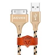 📱 agvee [3 pack 6ft] nylon braided charger cable for iphone 4/4s, ipad 1/2/3, ipod - fast charging & data sync cord with leather ties - durable metal shell - black and gold logo