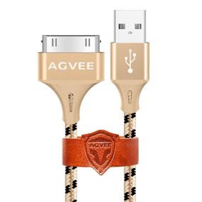 img 4 attached to 📱 AGVEE [3 Pack 6ft] Nylon Braided Charger Cable for iPhone 4/4S, iPad 1/2/3, iPod - Fast Charging & Data Sync Cord with Leather Ties - Durable Metal Shell - Black and Gold