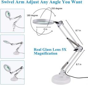 img 1 attached to Adjustable Swing Arm LED Magnifying Glass with Light and Stand - 5X Magnification, 5-Diopter Glass Lens, Stepless Dimming, 3 Color Modes - Ideal for Close Work, Repair, Crafts, Reading, Sewing - White