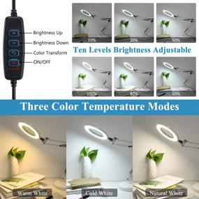 img 3 attached to Adjustable Swing Arm LED Magnifying Glass with Light and Stand - 5X Magnification, 5-Diopter Glass Lens, Stepless Dimming, 3 Color Modes - Ideal for Close Work, Repair, Crafts, Reading, Sewing - White