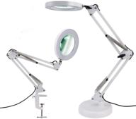 adjustable swing arm led magnifying glass with light and stand - 5x magnification, 5-diopter glass lens, stepless dimming, 3 color modes - ideal for close work, repair, crafts, reading, sewing - white логотип