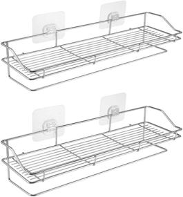 img 4 attached to 🚿 Silver Wall Mounted Shower Shelf HENOALR: Bathroom Storage Organizer with Towel Bar and Large Space - Pack of 2