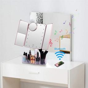 img 1 attached to 💄 Hansong Tri-Fold Makeup Mirror with Lights and Bluetooth - Enhancing Vanity Mirror with Adjustable Magnification (2x/3x/10x), Illuminated Mirror with Makeup Tray Organizer, Touch Control Dimming, Rechargeable