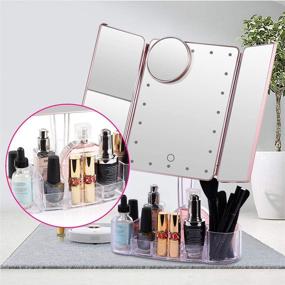 img 2 attached to 💄 Hansong Tri-Fold Makeup Mirror with Lights and Bluetooth - Enhancing Vanity Mirror with Adjustable Magnification (2x/3x/10x), Illuminated Mirror with Makeup Tray Organizer, Touch Control Dimming, Rechargeable