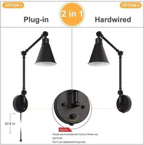 img 1 attached to 🔦 Haitral Swing Arm Wall Sconces 2 Pack- Modern Dimmable Wall Lamps with Mounted Light Fixtures for Home Decor, Headboard, Bathroom, Bedroom, Farmhouse, Porch, Garage - Black (Bulb Not Included)