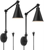 🔦 haitral swing arm wall sconces 2 pack- modern dimmable wall lamps with mounted light fixtures for home decor, headboard, bathroom, bedroom, farmhouse, porch, garage - black (bulb not included) логотип